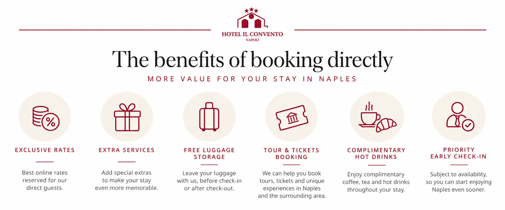 Benefits of booking directly with Hotel Il Convento