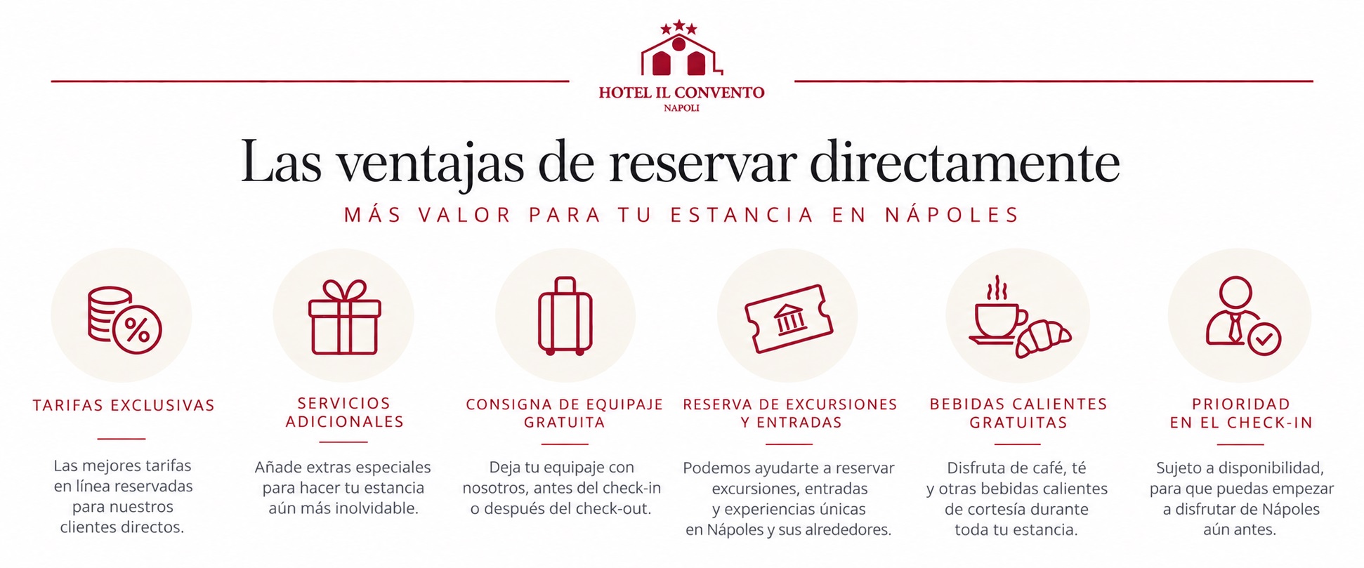 Las ventajas de reservar directamente en Hotel Il Convento