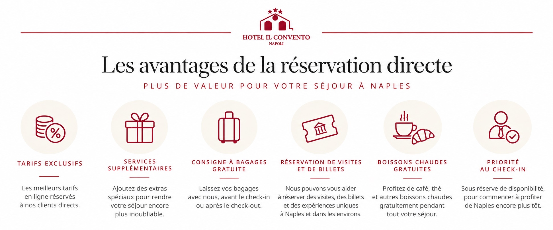 Les avantages de la réservation directe à l'Hotel Il Convento